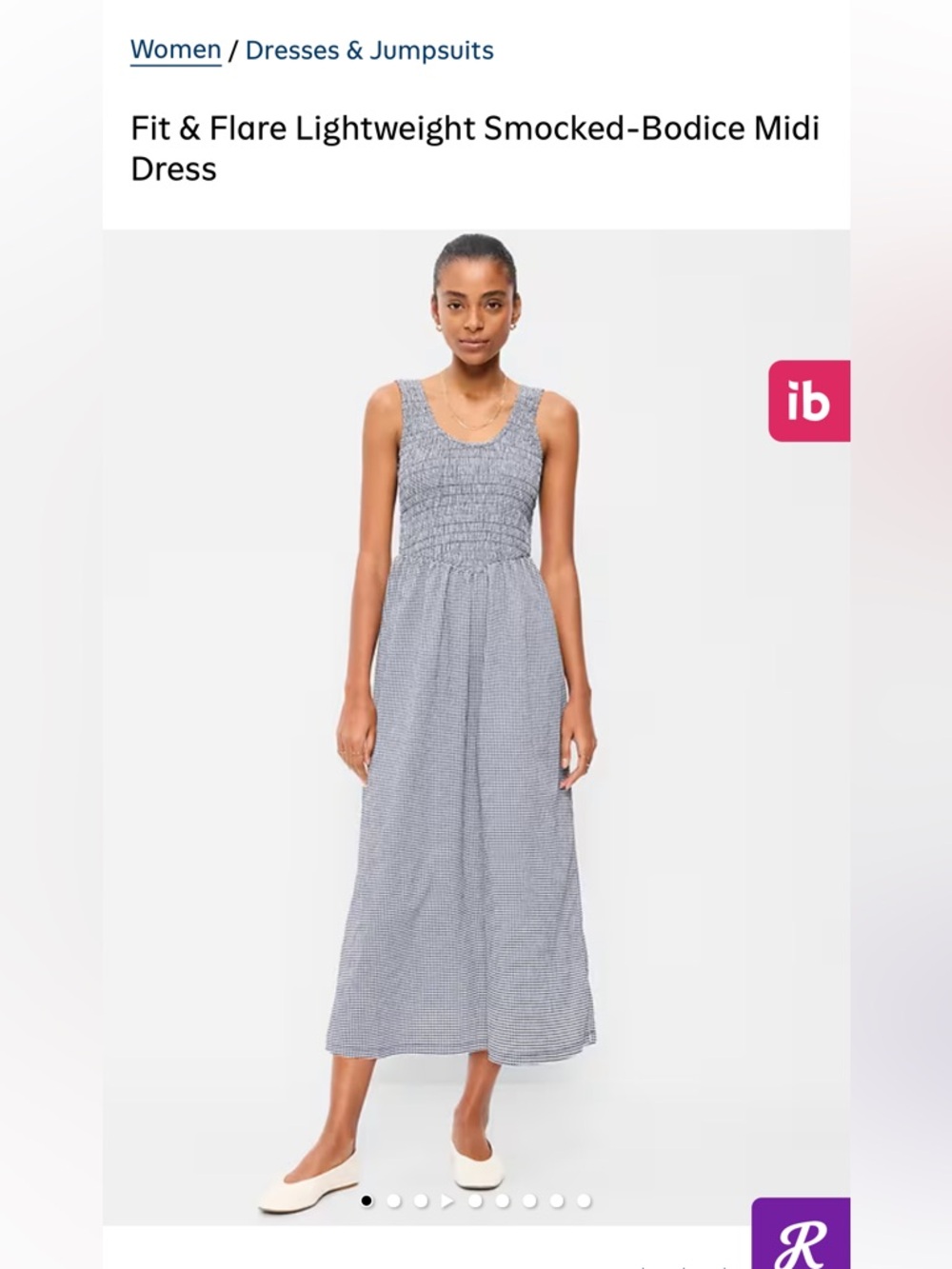 Old Navy Fit & Flare Smocked-Bodice Midi Dress - Gingham Navy - Small